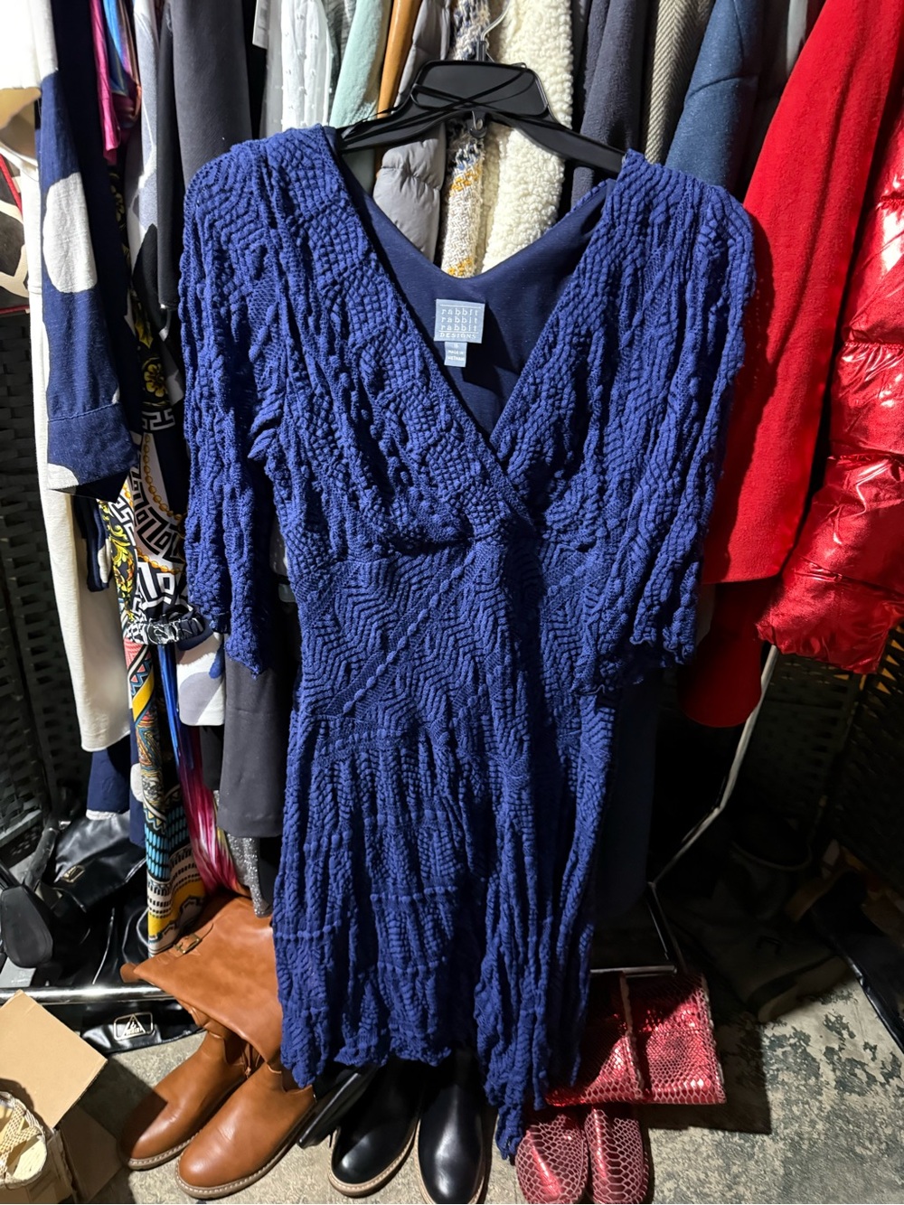 Lace overlay Navy Textured Elegant Dress Size 16